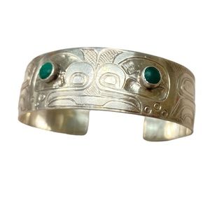 Frog Silver Bracelet/Bangle with Malachite